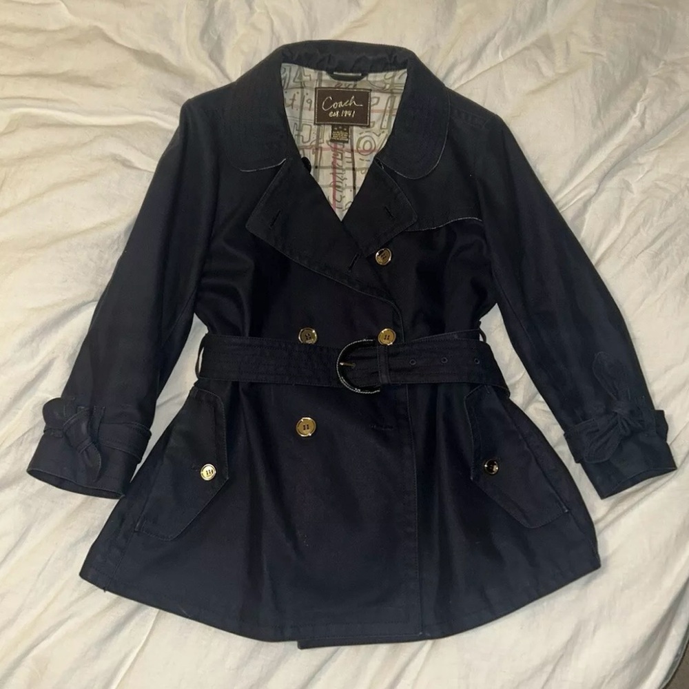 Coach Blue Classic Trench Coat with 3/4 Sleeves and Belt
